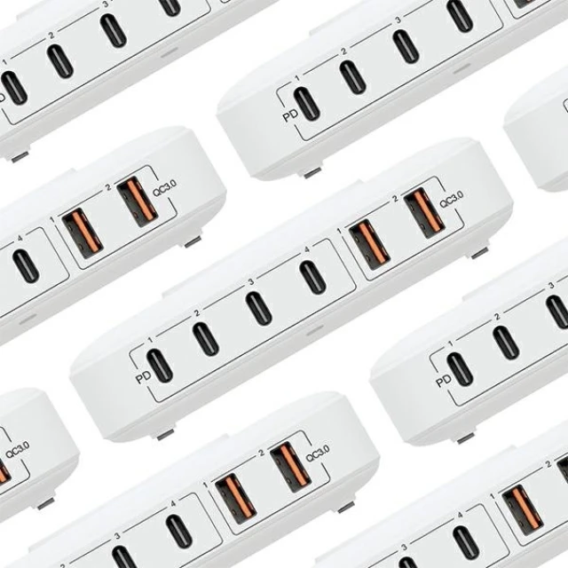 Мережевий зарядний пристрій 3mk Hyper Charger PowerMax QC/PD 100W 4xUSB-C | 2x USB-A White