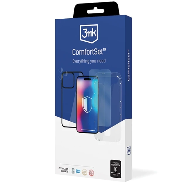 Чохол та захисне скло 3mk Comfort Set 4in1 для iPhone 15 Pro Max Clear Black (5903108536622)