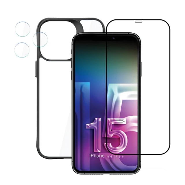 Чохол та захисне скло 3mk Comfort Set 4in1 для iPhone 15 Pro Max Clear Black (5903108536622)