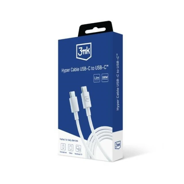 Кабель 3mk Hyper Cable USB-C - USB-C 100W 1.2m White (5903108541213)