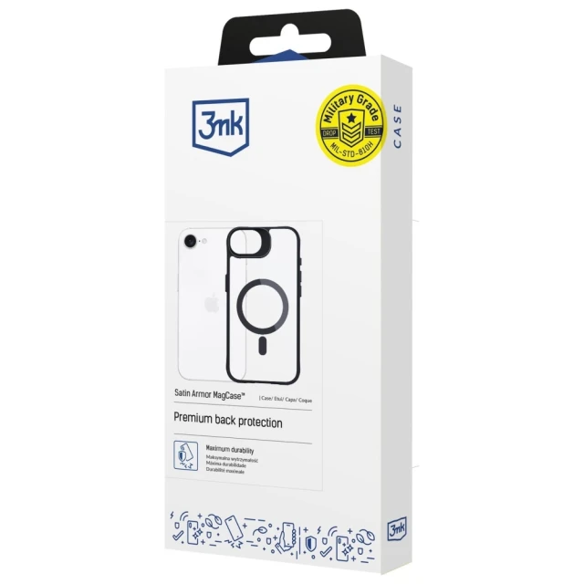 Чохол 3mk Satin Armor для iPhone 16e Black with MagSafe (5903108628631)