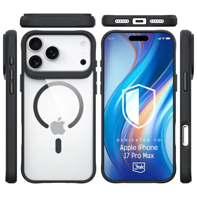 Чохол 3mk Protection Satin Armor MagCase для iPhone 17 Pro Max Прозоро-чорний with MagSafe (5903108665193)