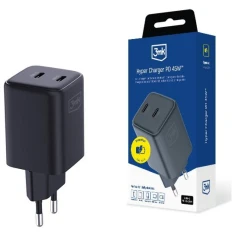 Мережевий зарядний пристрій 3mk Hyper Charger QC/PD 45W 2xUSB-C Black (5903108666640)