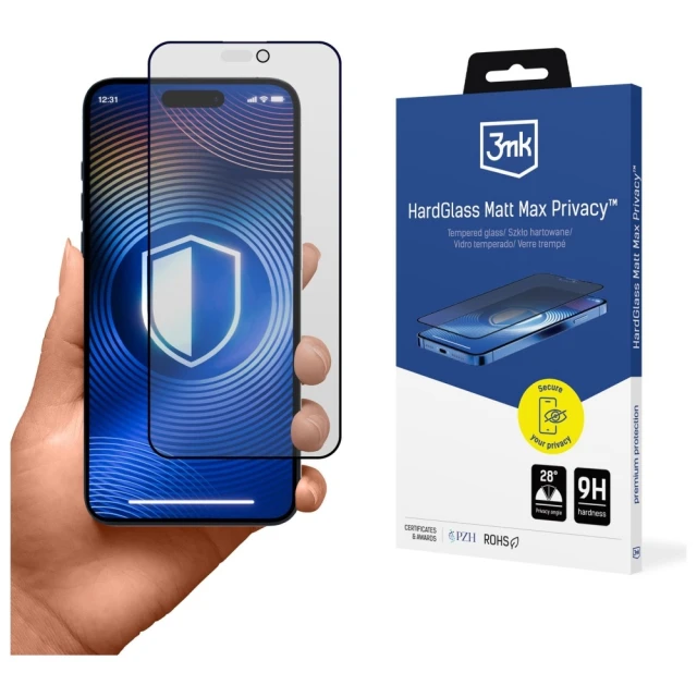 Захисне скло 3mk Hardglass Matt Max Privacy для iPhone 17 Pro (5903108679954)