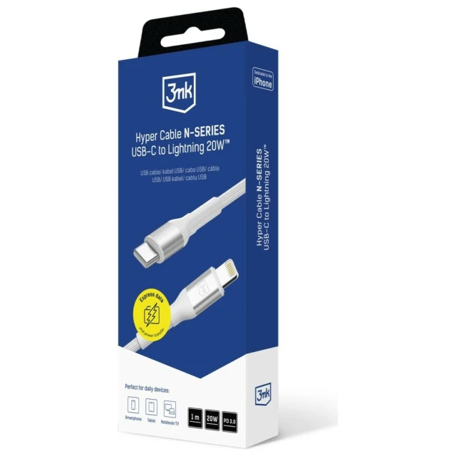 Кабель 3mk Hyper Cable N-Series USB-C to Lightning 1m White (5903108680240)