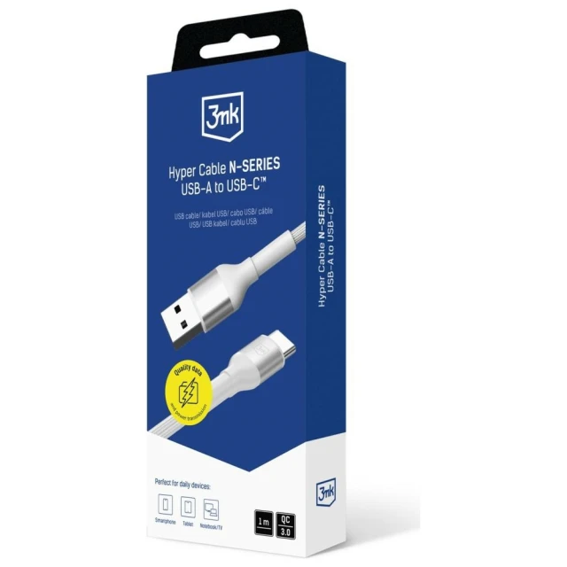 Кабель 3mk Hyper Cable N-Series USB-A to USB-C 1m 18W White (5903108680370)
