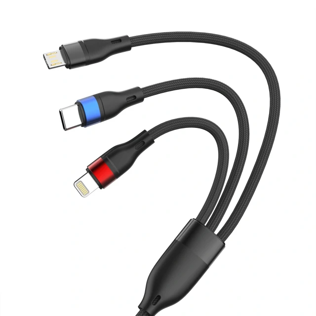 Кабель 3mk Hyper Cable N-SERIES 3 in 1 USB-A / Lightning / Micro 1.2m Black (5903108681995)