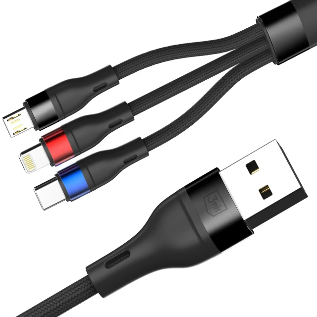 Кабель 3mk Hyper Cable N-SERIES 3 in 1 USB-A / Lightning / Micro 1.2m Black (5903108681995)