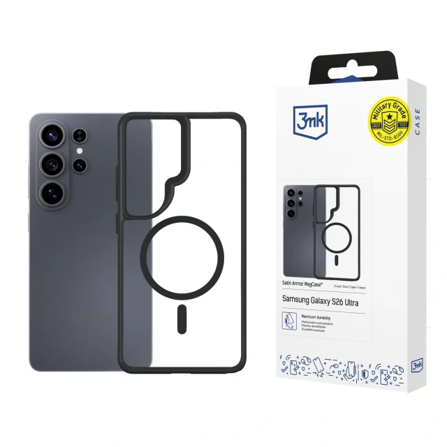 Чохол 3mk Satin Armor MagCase для Samsung Galaxy S26 Ultra Clear Black (5903108706155)