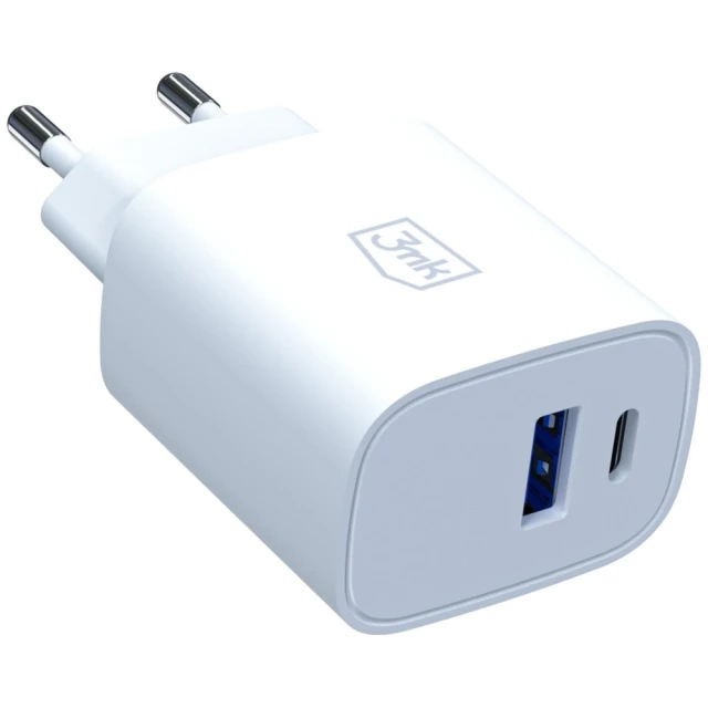 Мережевий зарядний пристрій 3mk FlowPower USB-A + USB-C 25W PD QC4+ White (5903108750790)