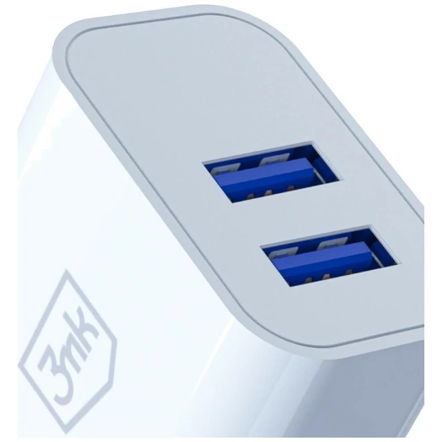 Зарядний пристрій 3mk FlowPower 2xUSB-A 10W 2.4A White (5903108750806)
