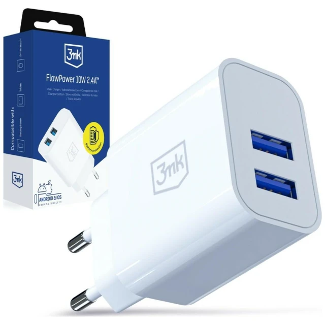 Зарядний пристрій 3mk FlowPower 2xUSB-A 10W 2.4A White (5903108750806)