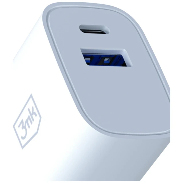 Мережевий зарядний пристрій 3mk FlowPower USB-A + USB-C 30W PD 3.0 QC4+ White (5903108750820)
