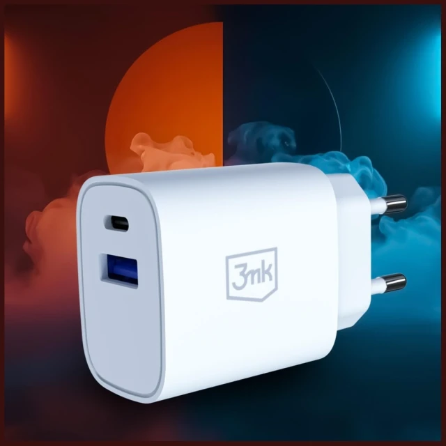 Мережевий зарядний пристрій 3mk FlowPower USB-A + USB-C 30W PD 3.0 QC4+ White (5903108750820)
