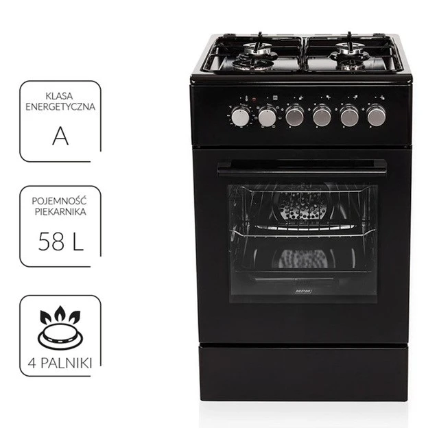 Газоелектрична плита MPM MPM-56-KGM-12B з конвекцією та грилем Black (5903151081223)
