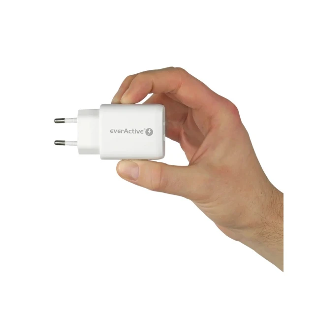 Мережевий зарядний пристрій everActive SC-370Q 1x USB QC 3.0 + 1x USB-C PD PPS 25 Вт White (5903205772961)