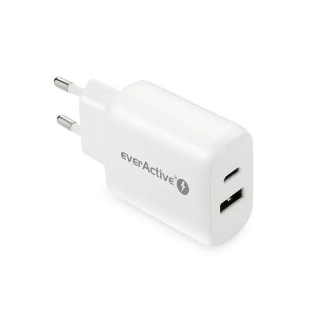 Мережевий зарядний пристрій everActive SC-370Q 1x USB QC 3.0 + 1x USB-C PD PPS 25 Вт White (5903205772961)