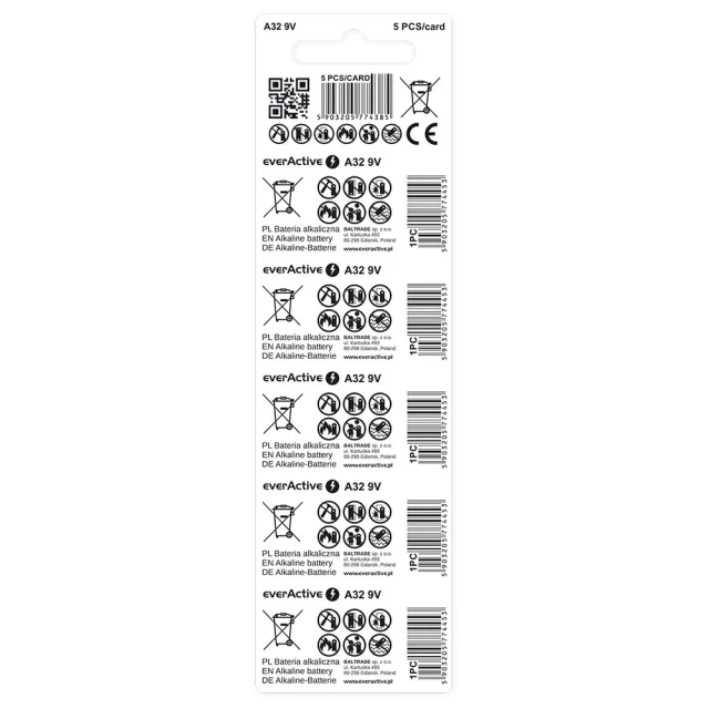 Батарейка everActive A32 12V для автобрелоків 5 шт (5903205774385)