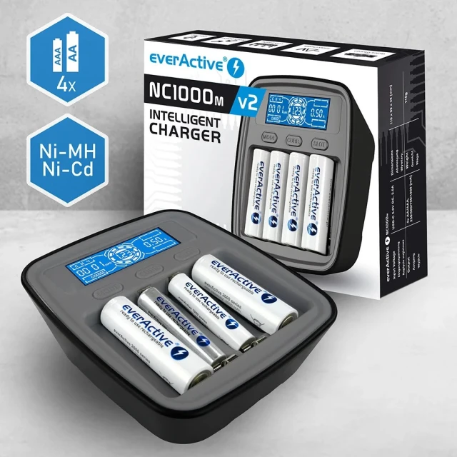 Зарядний пристрій для акумуляторів everActive NC1000MV2 Ni-MH USB-C (5903205775146)