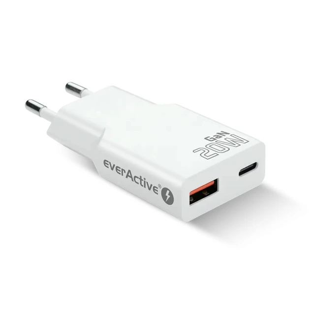 Мережевий зарядний пристрій everActive SC-340Q 1x USB 1x USB-C Quick Charge 3.0 20 Вт White (5903205775245)