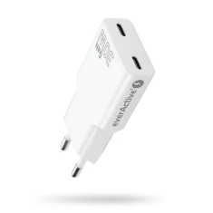 Мережевий зарядний пристрій everActive SC-385Q 2x USB-C Quick Charge 4+ 30 Вт White (5903205775269)