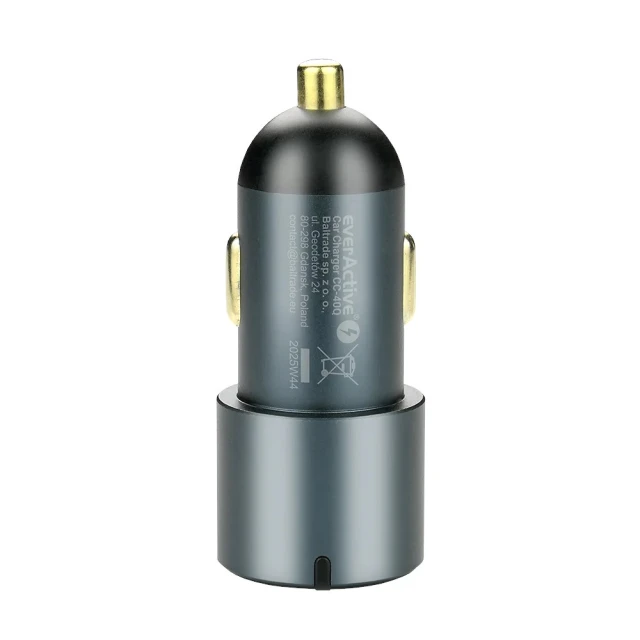 Автомобільний зарядний пристрій everActive CC-40Q 1x USB QC 3.0 + 2x USB-C PD 60 Вт Black (5903205775726)
