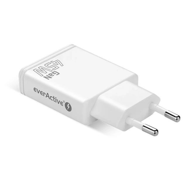 Мережевий зарядний пристрій everActive SC-465Q GaN Super Slim 2x USB-C PD 45 Вт White (5903205775924)