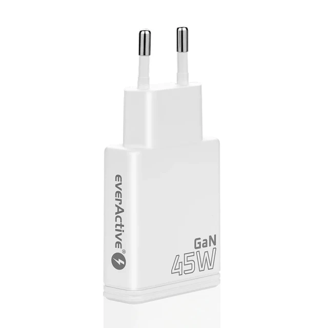 Мережевий зарядний пристрій everActive SC-465Q GaN Super Slim 2x USB-C PD 45 Вт White (5903205775924)