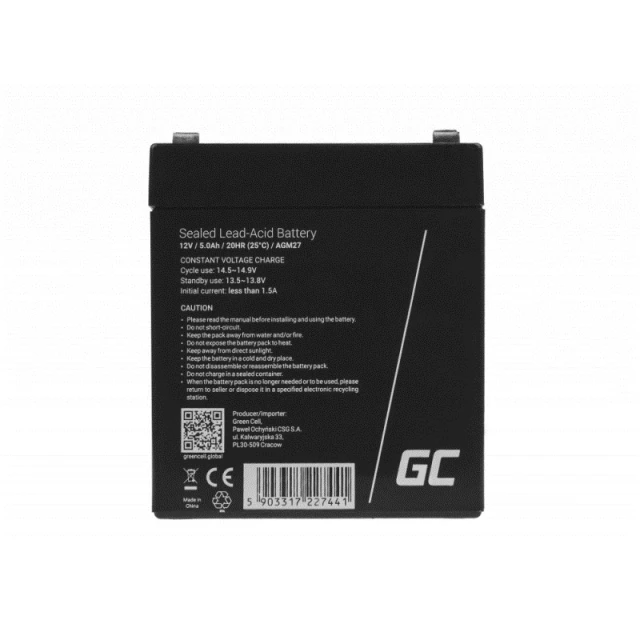 Акумулятор Green Cell AGM27 12V 5Ah гелевий (5903317227441)