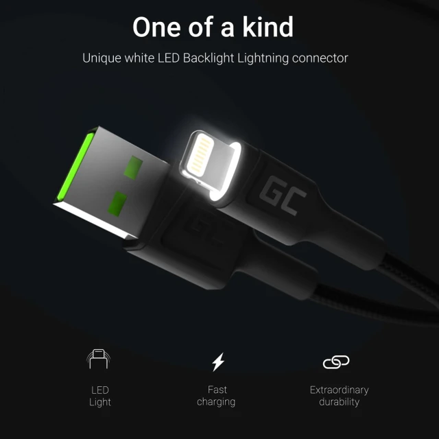 Кабель Green Cell Ray USB - Lightning 120 см White LED швидка зарядка (KABGC05)