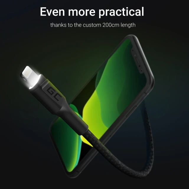 Кабель Green Cell Ray USB-Lightning 200см White LED 2.4A (KABGC12)