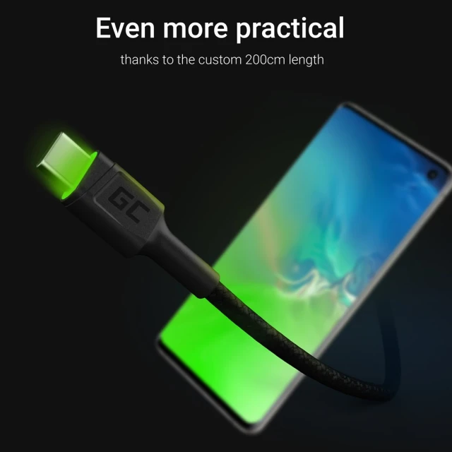 Кабель Ray USB - USB-C 200 см Green LED Ultra Charge QC 3.0 (KABGC13)