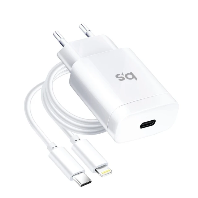 Мережевий зарядний пристрій Blue Star USB C QC3.0 PD 3A 18W + кабель USB C to Lightning White (5903396071492)