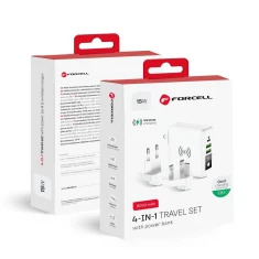 Багатофункціональний зарядний пристрій Forcell F-Energy 4в1 2 x USB A + USB C 15W + Power Bank 8000mAh + бездротова зарядка White (5903396072475)