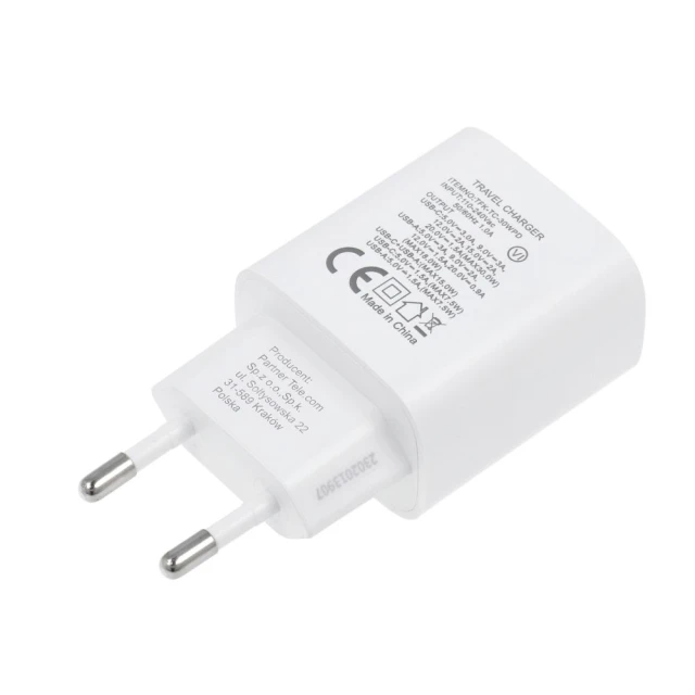 Зарядний пристрій Forcell F-Energy USB C + USB A QC4.0 PD 3A 30W White (5903396198052)