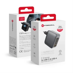 Мережевий зарядний пристрій Forcell F-Energy GaN 3 x USB C + USB A QC4.0 PD 5A 100W Grey (5903396231421)