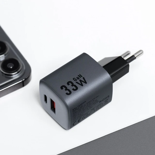 Мережевий зарядний пристрій Forcell F-Energy GaN USB C + USB A QC4.0 PD 3A 33W Grey (5903396231438)