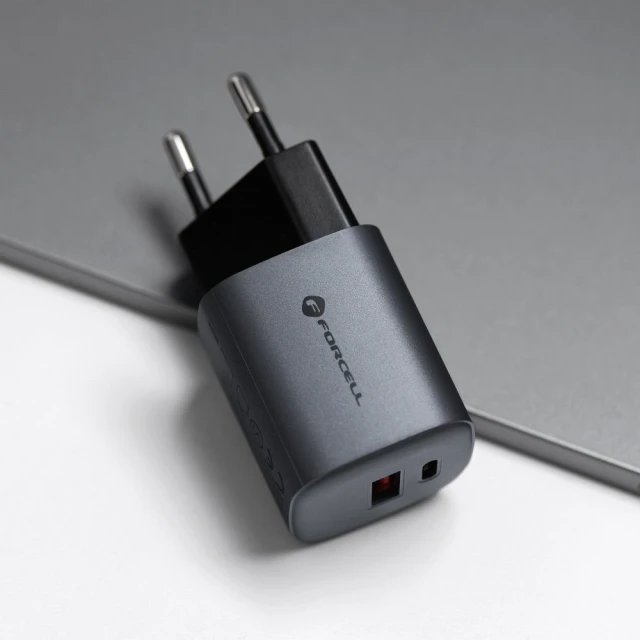 Мережевий зарядний пристрій Forcell F-Energy GaN USB C + USB A QC4.0 PD 3A 33W Grey (5903396231438)