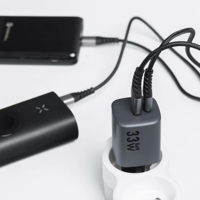 Мережевий зарядний пристрій Forcell F-Energy GaN USB C + USB A QC4.0 PD 3A 33W Grey (5903396231438)