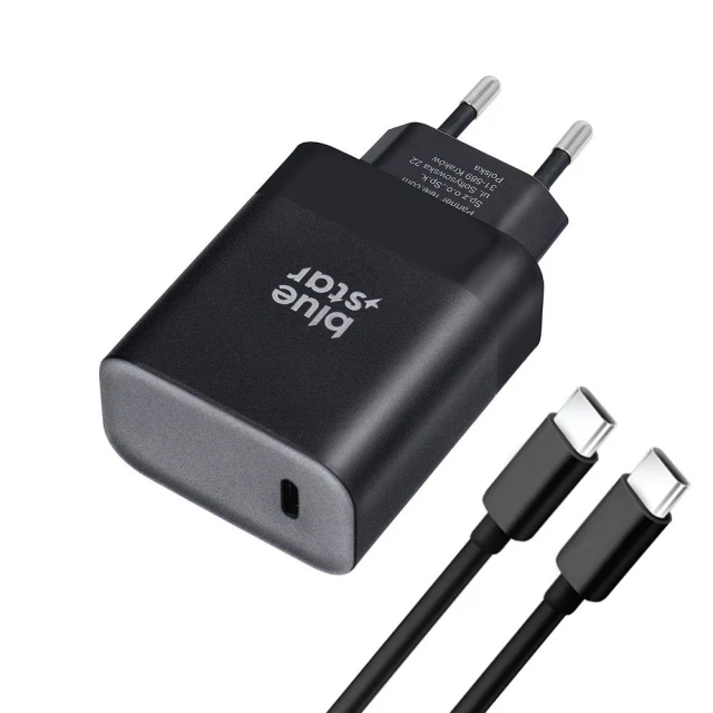 Зарядний пристрій Blue Star TFB-TC-45WPD USB C QC4.0 PD 3A 45W + кабель USB C to USB C Black (5903396267093)