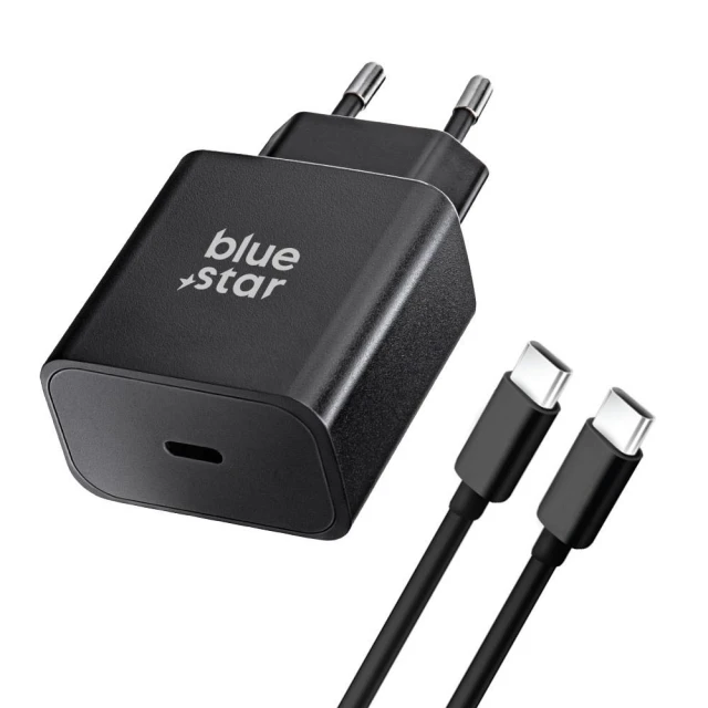 Мережевий зарядний пристрій Blue Star USB-C QC4.0 PD 25 Вт + кабель USB-C Black (5903396267123)