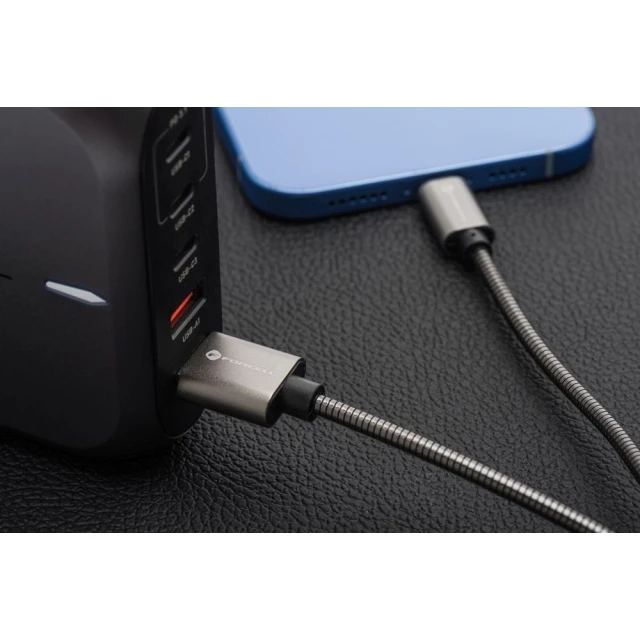 Кабель Forcell F-Energy Metal USB-A to Lightning 2.4A 12W 1m Silver (5903396274497)