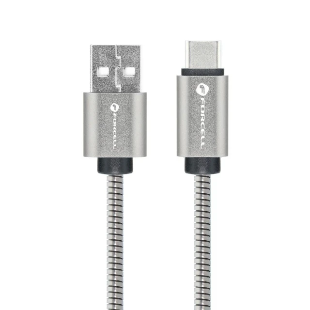 Кабель USB-A to USB-C Forcell F-Energy QC3.0 66W Metal 1m Silver (5903396274503)