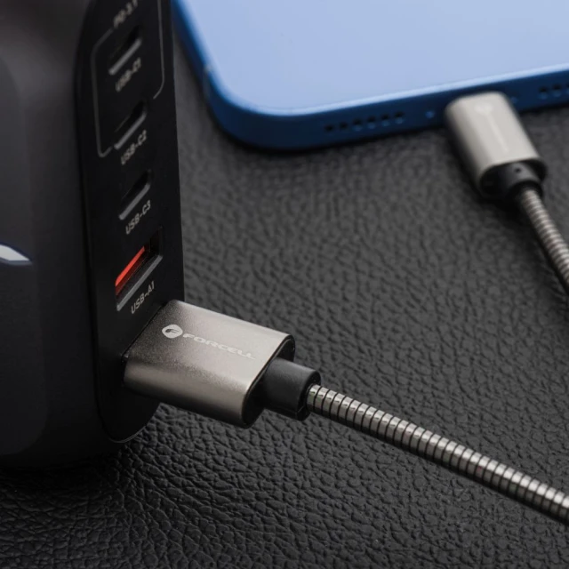Кабель USB-A to USB-C Forcell F-Energy QC3.0 66W Metal 1m Silver (5903396274503)