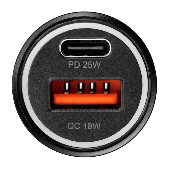 Автомобільний зарядний пристрій Blue Star USB C + USB A QC3.0 PD 25W з кабелем USB C Black (5903396275791)