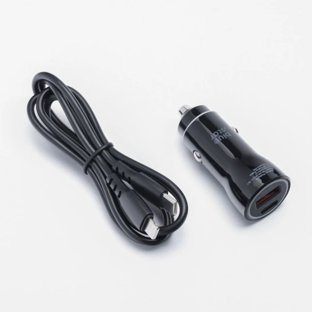 Автомобільний зарядний пристрій Blue Star USB C + USB A QC3.0 PD 25W + кабель USB C на Lightning Black (5903396275807)