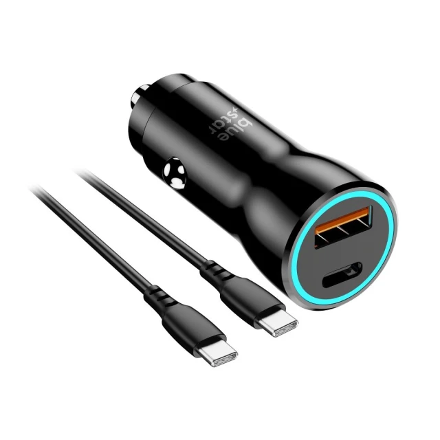 Автомобільний зарядний пристрій Blue Star USB C + USB A QC3.0 PD AFC PPS 3A 30W + кабель USB C Black (5903396275814)