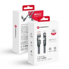Кабель Forcell F-Energy 4в1 USB-C/USB-A to USB-C/Lightning QC PD 3A 60W 1m Chrome (5903396298318)