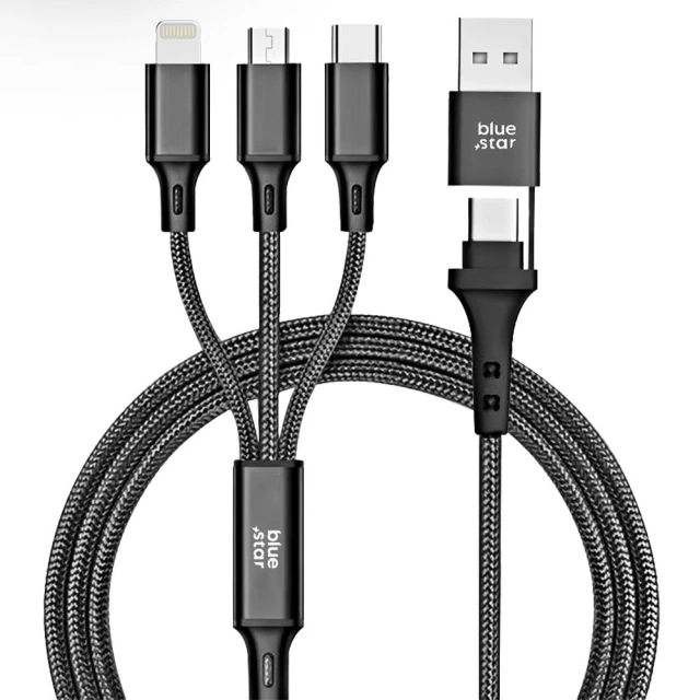 Кабель Blue Star Cafule 4в1 USB C | USB A to Micro USB | Lightning | USB C 2.4A 1.2m Black (5903396305931)
