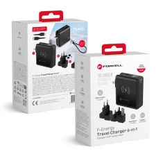 Багатофункціональний зарядний пристрій Forcell F-Energy 6в1 USB A + USB C PD 45W + power bank 15000 mAh + бездротова зарядка 15W Black (5903396375378)